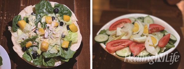인도요리 전문점 '겐지스'의 스페셜 샐러드 난 ‘겐지스 베랃베렏(Ganges flat bread)’과 ‘그린 샐러드(Green salad)’