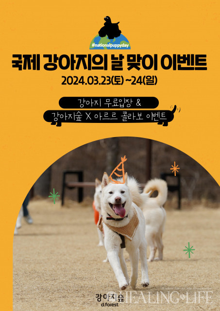 ▲ 춘천 강아지숲이 ‘국제 강아지의 날’을 기념해 23~24일 이틀간 모든 반려견에게 강아지숲을 무료로 개방하고, 다양한 이벤트를 진행한다